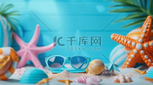 夏天泳池泳镜玩具球沙滩的插画10
