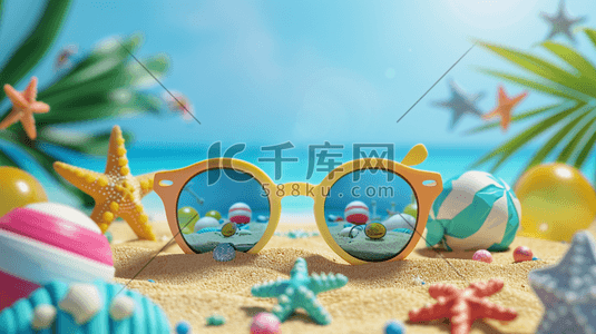 球类运动器材插画图片_夏天泳池泳镜玩具球沙滩的插画2