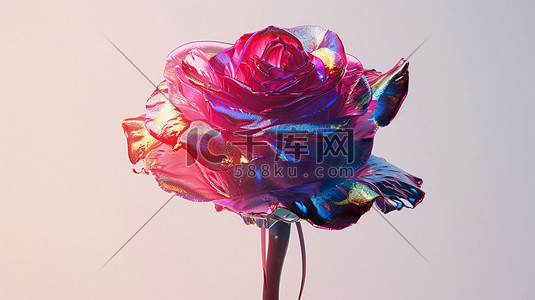 玫瑰花质感七彩浪漫特写立体合成创意插画