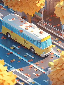 车辆样机插画图片_彩色手绘绘画城市道路公交车的插画