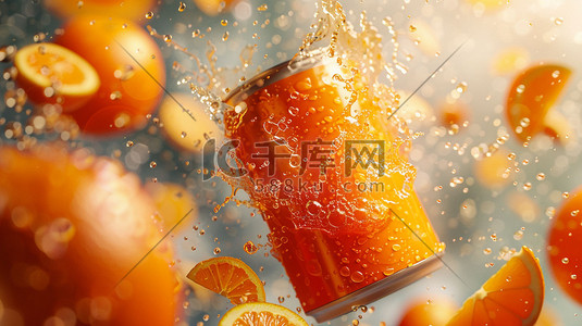 气泡边框边框插画图片_气泡易拉罐橙子立体合成创意插画