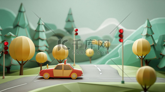 赛车和汽车比较插画图片_交通卡通汽车马路立体合成创意插画