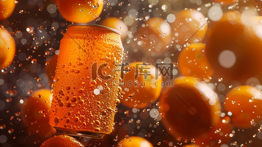 橙子易拉罐插画图片_气泡易拉罐橙子立体合成创意插画