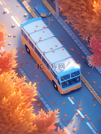 彩色手绘绘画城市道路公交车的插画