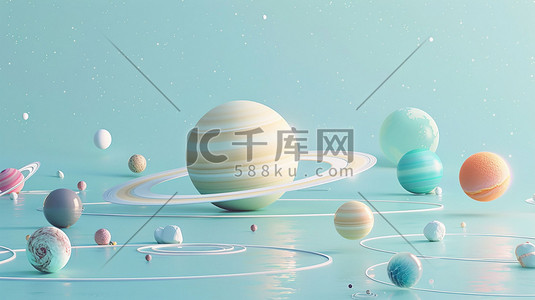 星球元素插画图片_星球清新模型立体合成创意插画