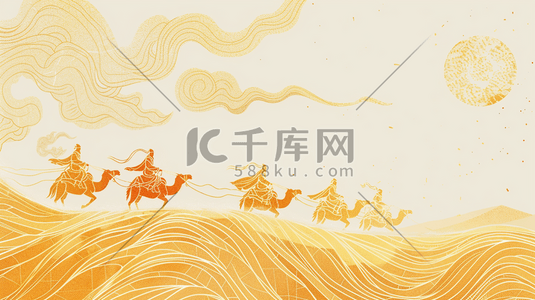 特种部队logo插画图片_金色沙漠中行驶的驼队插画