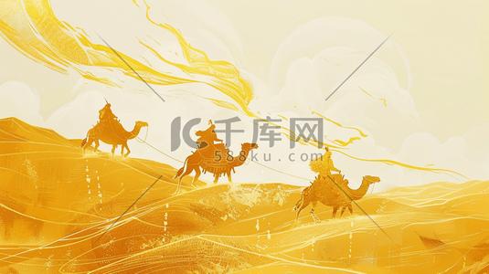 维和部队插画图片_金色沙漠中行驶的驼队插画