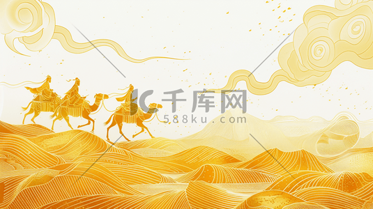 特种部队鞋插画图片_金色沙漠中行驶的驼队插画