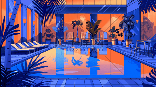 现代感室内游泳场馆插画