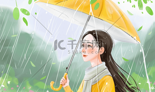 雨中打伞的女性插画5