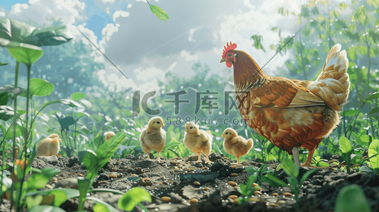 小鸡翅膀插画图片_母鸡妈妈和一群小鸡插画