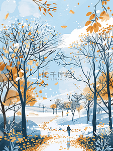 艺术风格平面插画图片_彩色绘画风格扁平化公园里树木长椅的插画