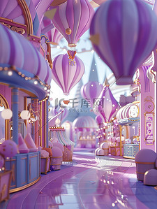 游乐园浅紫色可爱六一插画图片