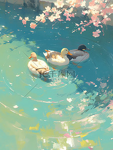 漂浮春天插画图片_野鸭悠闲地漂浮在水中矢量插画