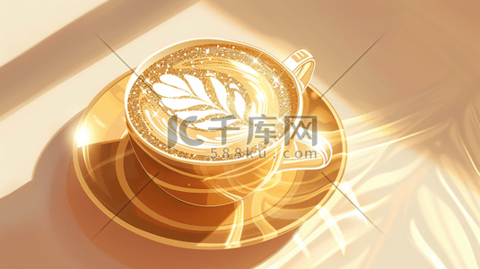 金色流光一杯咖啡奶茶插画