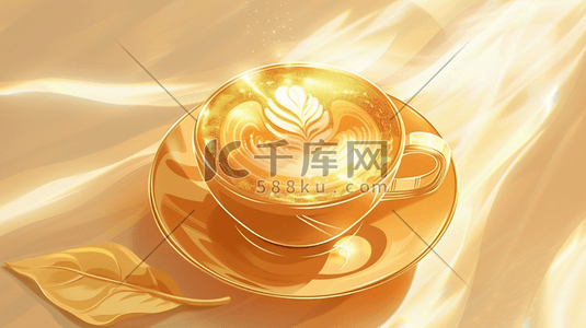 金色流光一杯咖啡奶茶插画