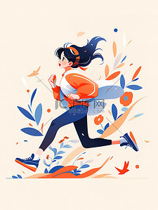 气氛插画图片_一个女孩在跑步春天的气氛插画素材