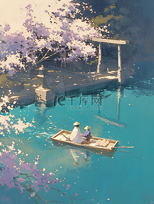 漂浮春天插画图片_野鸭悠闲地漂浮在水中原创插画