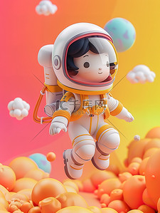 飞行的插画图片_可爱的孩子宇航员插图