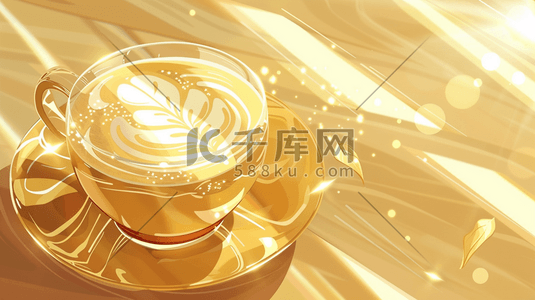 奶茶咖啡咖啡插画图片_金色流光一杯咖啡奶茶插画