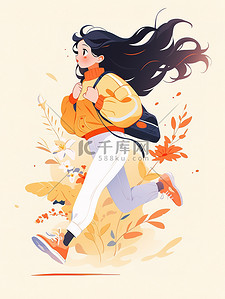 一个女孩在跑步春天的气氛图片