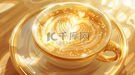 金色流光一杯咖啡奶茶插画