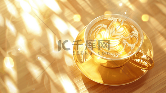 奶茶咖啡咖啡插画图片_金色流光一杯咖啡奶茶插画