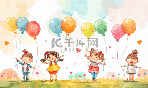 动态中国风人物插画图片_儿童节快乐的孩子组乐子的性质人物