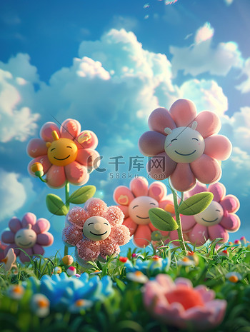 花朵插画素材图片素材可爱的花朵卡通人物插画素材