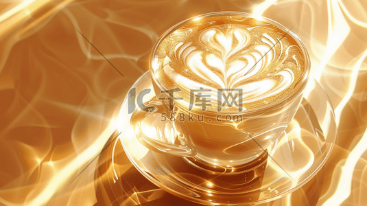 一杯咖啡俯视插画图片_金色流光一杯咖啡奶茶插画