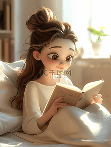 女孩看书插画读书日3d海报