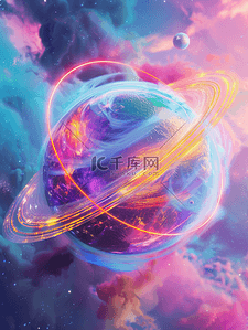 行星插画图片_彩色彩光幻影星球行星的插画