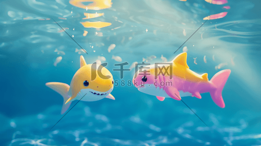 彩色唯美梦幻海洋深海鱼类的插画