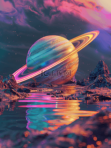 行星插画图片_彩色彩光幻影星球行星的插画