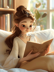 看书读书日女孩3d插画海报
