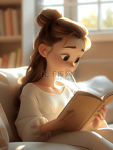 女孩看书3d读书日插画海报