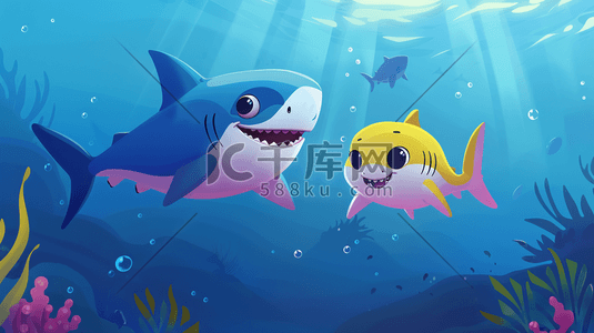 动态深海插画图片_彩色唯美梦幻海洋深海鱼类的插画