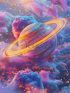 行星星球插画图片_彩色彩光幻影星球行星的插画