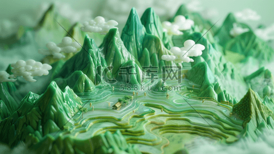 尤加利摆件插画图片_绿色山水山色风景摆件的插画