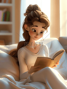 海报看书插画图片_看书读书日3d插画女孩海报