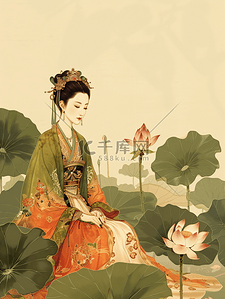 佛文化插画图片_敦煌飞天白天飞天美女室内坐在莲花上摄影图