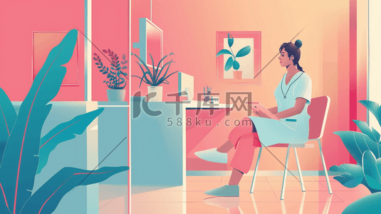彩色扁平化室内医护人员诊室的插画