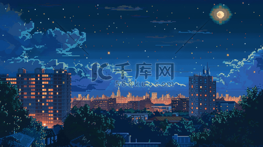 大厦夜景插画图片_城市建筑夜景插画