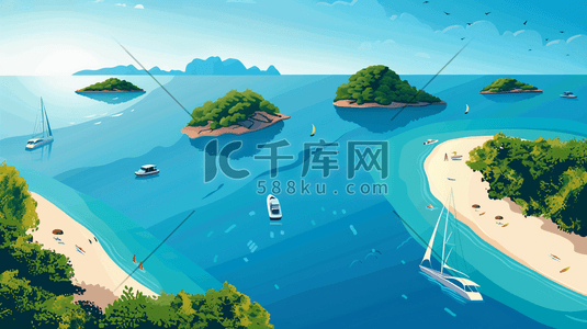 爱之港湾插画图片_夏季港湾风景插画