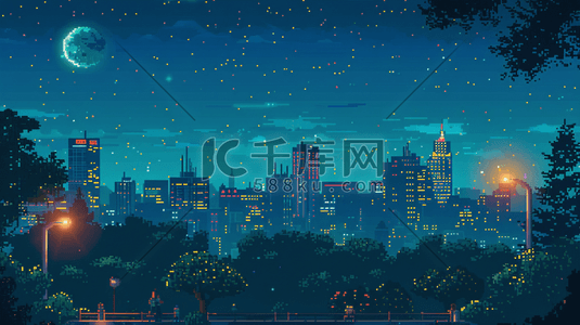 夜色建筑插画图片_城市建筑夜景插画