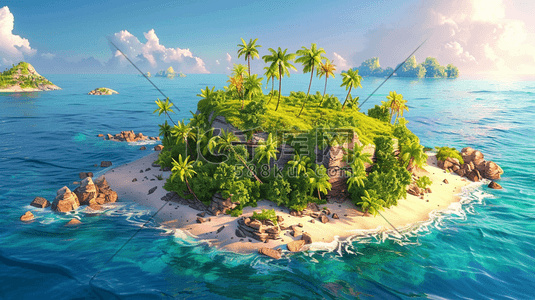 和美小岛插画图片_绿色夏季海洋小岛风景插画