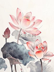 水芙蓉插画图片_户外白天美丽荷花在夏天绽放摄影图