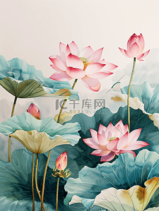 莲蓬插画图片_绽放的荷花与莲蓬