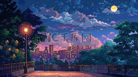 大厦夜景插画图片_城市建筑夜景插画