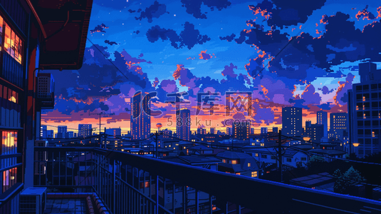 城市建筑夜景插画